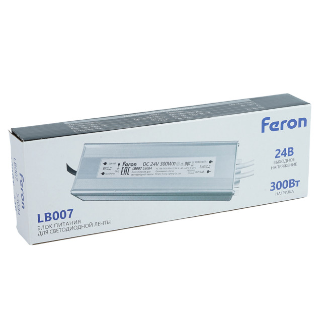 Трансформатор электронный для светодиодной ленты Feron LB007 300W 24V IP67 (драйвер) 53084 Трансформатор электронный для светодиодной ленты Feron LB007 300W 24V IP67 (драйвер) 53084