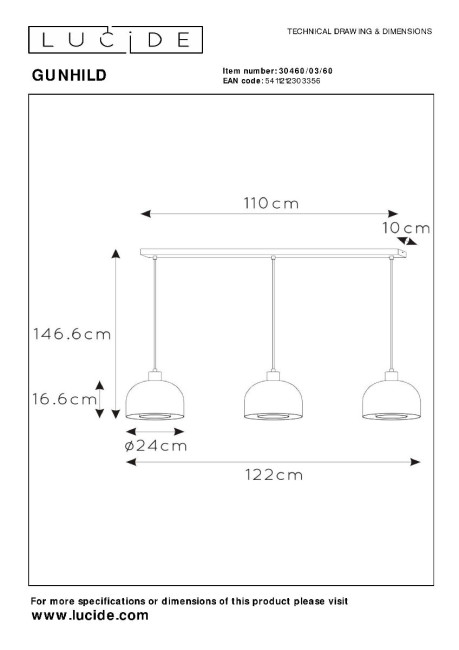 Подвесной светильник Lucide Gunhild 30460/03/60