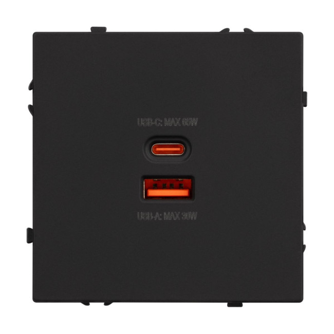 Механизм розетки с быстрой USB зарядкой Arlight SCT-NOBE-MUAC-SFPL-FC-BK (65W, QC3) 054317