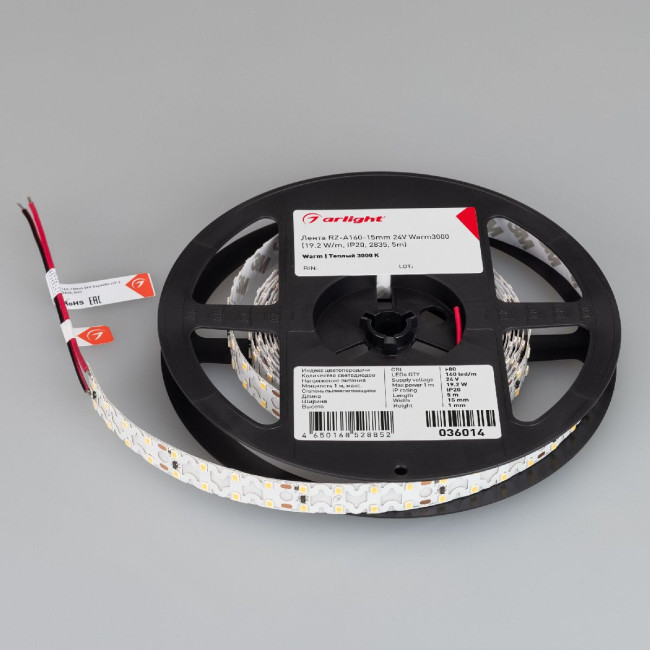 Светодиодная лента Arlight RZ-A160-15mm 24V Warm2700 (19.2 W/m, IP20, 2835, 5m) 048010 Светодиодная лента Arlight RZ-A160-15mm 24V Warm2700 (19.2 W/m, IP20, 2835, 5m) 048010