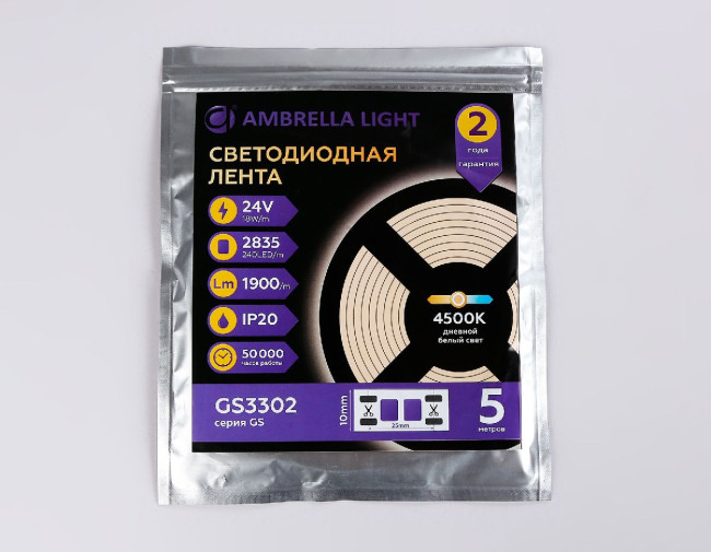 Светодиодная лента Ambrella Light LED Strip 24В 2835 18Вт/м 4500K 5м IP20 GS3302