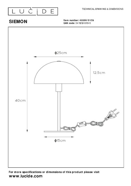 Настольная лампа Lucide Siemon 45596/01/35 Настольная лампа Lucide Siemon 45596/01/35