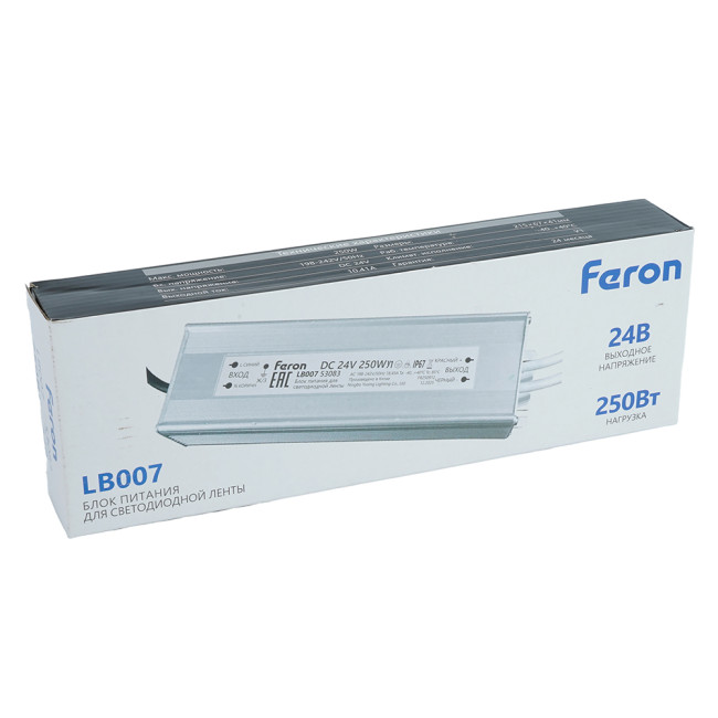 Трансформатор электронный для светодиодной ленты Feron LB007 250W 24V IP67 (драйвер) 53083 Трансформатор электронный для светодиодной ленты Feron LB007 250W 24V IP67 (драйвер) 53083