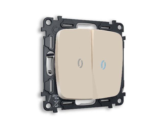 Комплект механизма 2-кл выключателя с подсветкой Ambrella Volt Omega MO324020 Комплект механизма 2-кл выключателя с подсветкой Ambrella Volt Omega MO324020