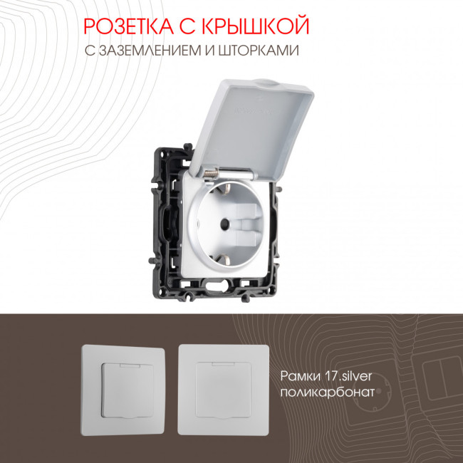 Розетка с заземлением, шторками и защитной крышкой Arte Milano 217.41-1.silver Розетка с заземлением, шторками и защитной крышкой Arte Milano 217.41-1.silver