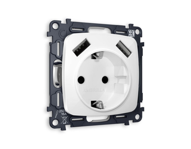 Комплект механизма электрической розетки USB A+A 18W Ambrella Volt Omega (OP1090, VM155) MO109010 Комплект механизма электрической розетки USB A+A 18W Ambrella Volt Omega (OP1090, VM155) MO109010