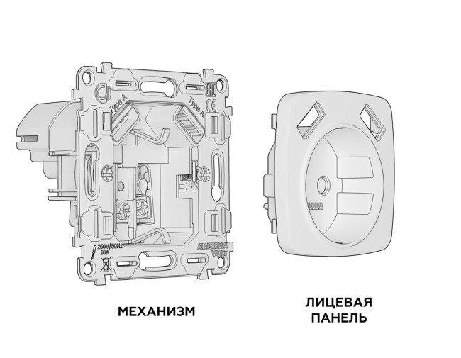Комплект механизма электрической розетки USB A+A 18W Ambrella Volt Omega (OP1090, VM155) MO109010 Комплект механизма электрической розетки USB A+A 18W Ambrella Volt Omega (OP1090, VM155) MO109010