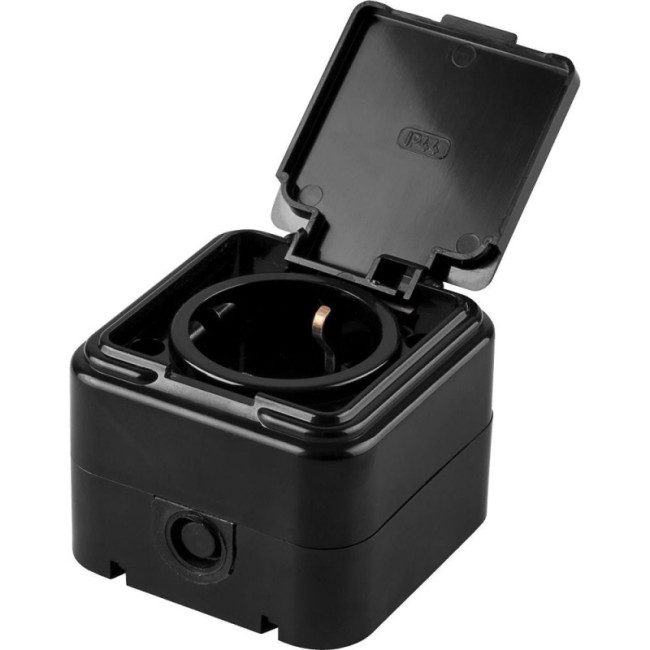 Розетка 1-местная с крышкой Stekker черный 32741 Розетка 1-местная с крышкой Stekker черный 32741