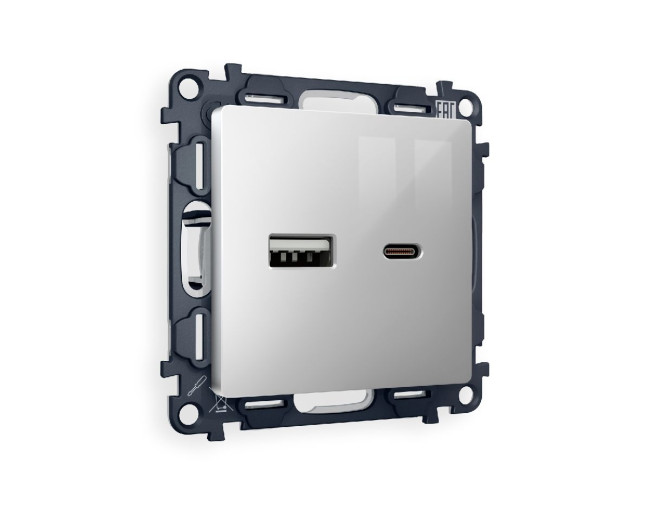 Комплект механизма розетки 2USB A+C 20W (быстрая зарядка) Ambrella Volt Alfa MA411010 Комплект механизма розетки 2USB A+C 20W (быстрая зарядка) Ambrella Volt Alfa MA411010