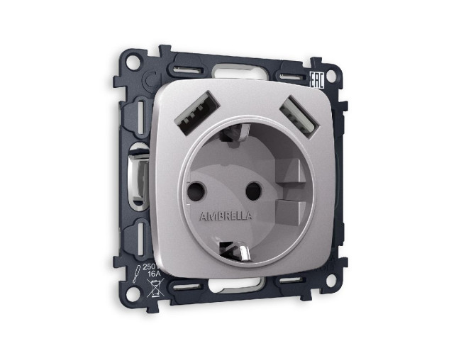 Комплект механизма розетки 2USB A+A 18W (быстрая зарядка) с/з Ambrella Volt Omega MO509010 Комплект механизма розетки 2USB A+A 18W (быстрая зарядка) с/з Ambrella Volt Omega MO509010