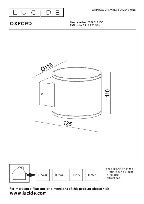 Уличный настенный светильник Lucide Oxford 28803/01/30 Уличный настенный светильник Lucide Oxford 28803/01/30