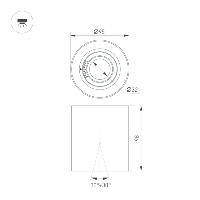 Накладной светильник Arlight SP-ACENTO-R95-10W Warm3000 (BK, 20-45 deg, 230V) 055741