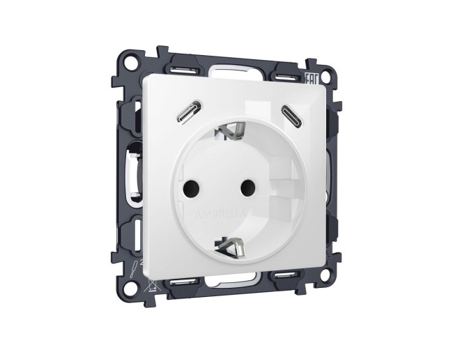 Комплект механизма электрической розетки 2USB С+C 20W с/з на винтовых зажимах 16A-250V Alfa Белый глянец Quant Ambrella Volt MA110510 (AP1105, VM165)