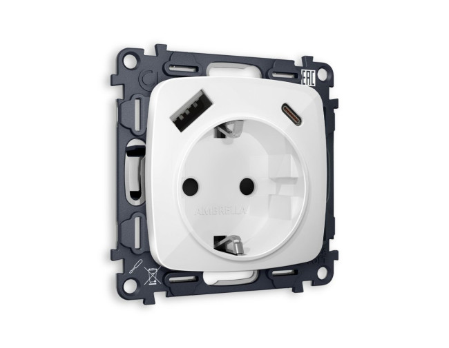 Комплект механизма электрической розетки USB A+C 20W Ambrella Volt Omega (OP1100, VM160) MO110010 Комплект механизма электрической розетки USB A+C 20W Ambrella Volt Omega (OP1100, VM160) MO110010