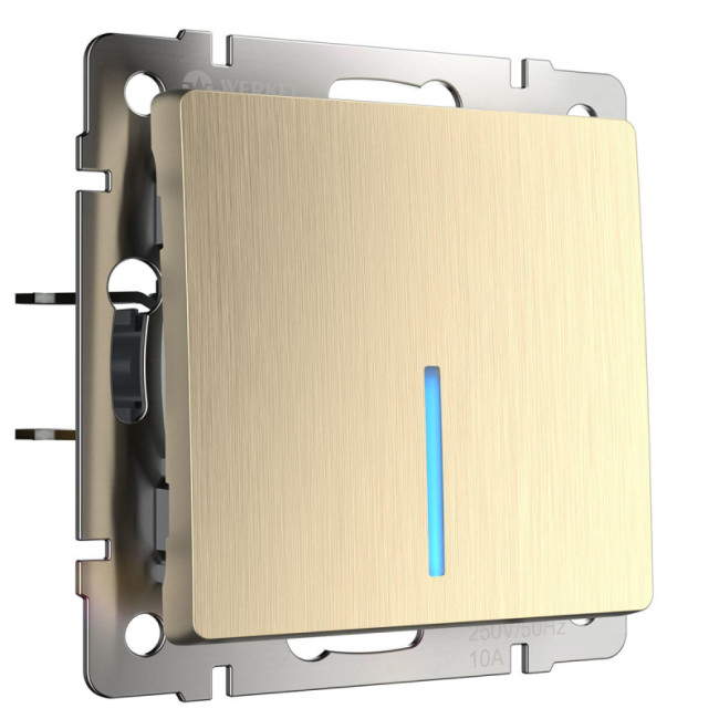 Выключатель Werkel одноклавишный проходной с подсветкой шампань рифленый W1112110 4690389160097 Выключатель Werkel одноклавишный проходной с подсветкой шампань рифленый W1112110 4690389160097