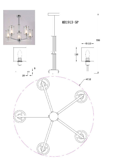 Люстра на штанге MyFar Alen MR1913-5P Люстра на штанге MyFar Alen MR1913-5P