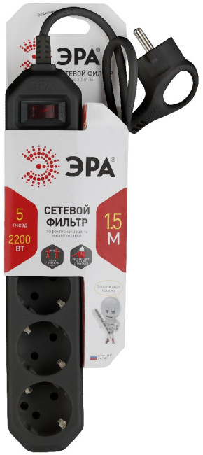 Сетевой фильтр Эра USF-5es-1.5m-B Б0019032 Сетевой фильтр Эра USF-5es-1.5m-B Б0019032