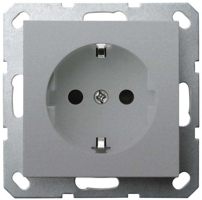 Розетка SHUKO Jasmart с защитными шторками (2P+T) 16A 250V цвет алюминий G5501S