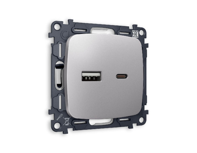 Комплект механизма розетки 2USB A+C 20W 3000mA (быстрая зарядка) Ambrella Volt Omega MO511010 Комплект механизма розетки 2USB A+C 20W 3000mA (быстрая зарядка) Ambrella Volt Omega MO511010