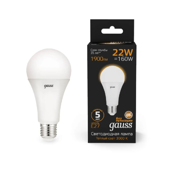 Лампа светодиодная Gauss E27 22W 3000К матовая 102502122 Лампа светодиодная Gauss E27 22W 3000К матовая 102502122