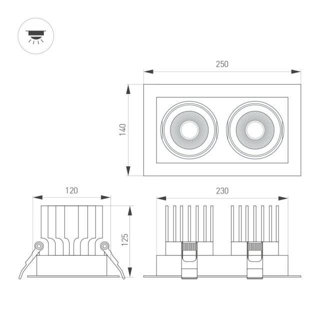 Встраиваемый карданный светильник Arlight MS-VORTEX-BUILT-S250x140-2x30W Day4000 (WH-WH, 30 deg, 230V) (IP20 Металл) 057764 Встраиваемый карданный светильник Arlight MS-VORTEX-BUILT-S250x140-2x30W Day4000 (WH-WH, 30 deg, 230V) (IP20 Металл) 057764