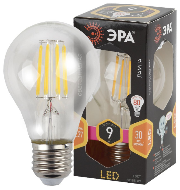 Лампа светодиодная Эра E27 9W 2700K F-LED A60-9W-827-E27 Б0043433 Лампа светодиодная Эра E27 9W 2700K F-LED A60-9W-827-E27 Б0043433