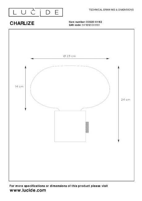 Настольная лампа Lucide Charlize 03520/01/62 Настольная лампа Lucide Charlize 03520/01/62