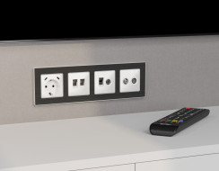 Комплект механизма розетки компьютерной + TV оконечной RJ-45 с автоматической защитной шторкой Alfa Белый глянец Quant Ambrella Volt MA112510 (AP1125, VM195)