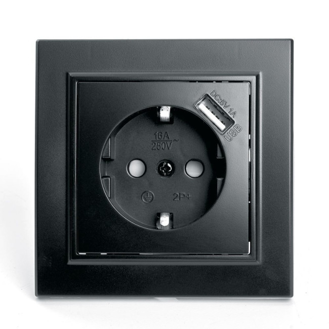 Розетка 1-местная с USB Stekker PST16-9011-03 с защитной шторкой 39480 Розетка 1-местная с USB Stekker PST16-9011-03 с защитной шторкой 39480