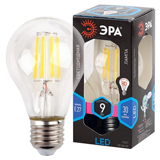Лампа светодиодная Эра E27 9W 4000K F-LED A60-9W-840-E27 Б0043434 Лампа светодиодная Эра E27 9W 4000K F-LED A60-9W-840-E27 Б0043434