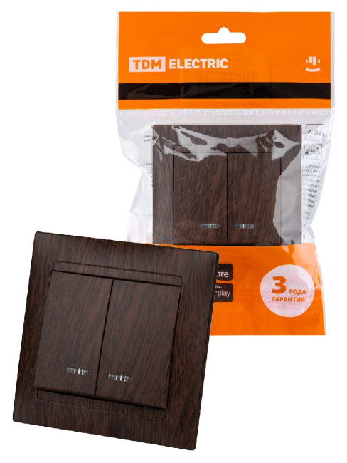 Выключатель двухклавишный с подсветкой Лама TDM Electric SQ1815-0405 Выключатель двухклавишный с подсветкой Лама TDM Electric SQ1815-0405