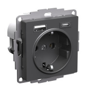 Розетка 16А с 2 USB A+C, 5В/2,4А/3,0А, 2х5В/1,5А, Systeme Electric AtlasDesign Базальт ATN001432