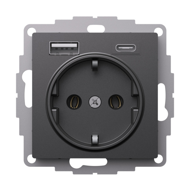 Розетка 16А с 2 USB A+C, 5В/2,4А/3,0А, 2х5В/1,5А, Systeme Electric AtlasDesign Базальт ATN001432