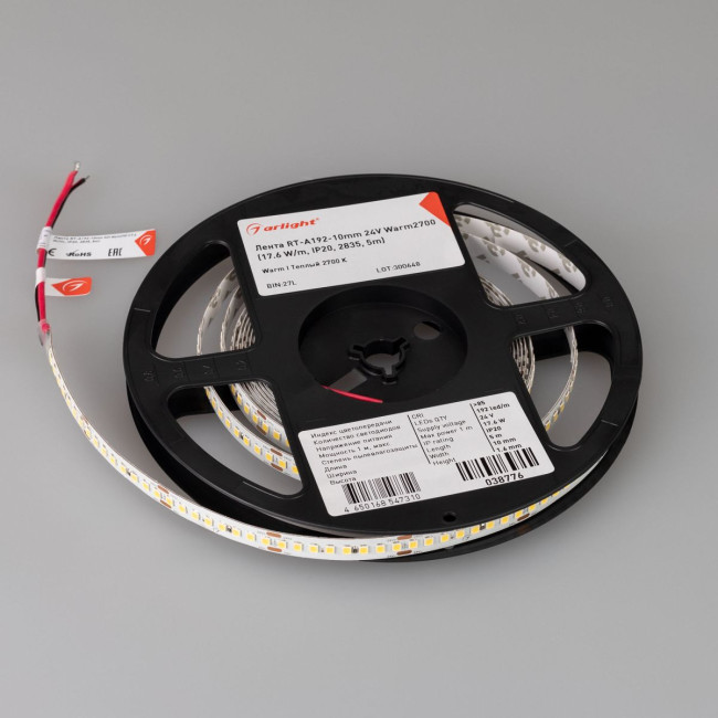 Светодиодная лента Arlight RT-A192-10mm 24V Warm2700 (17.6 W/m, IP20, 5m) (высок.эфф.150 лм/Вт) 038776(1) Светодиодная лента Arlight RT-A192-10mm 24V Warm2700 (17.6 W/m, IP20, 5m) (высок.эфф.150 лм/Вт) 038776(1)