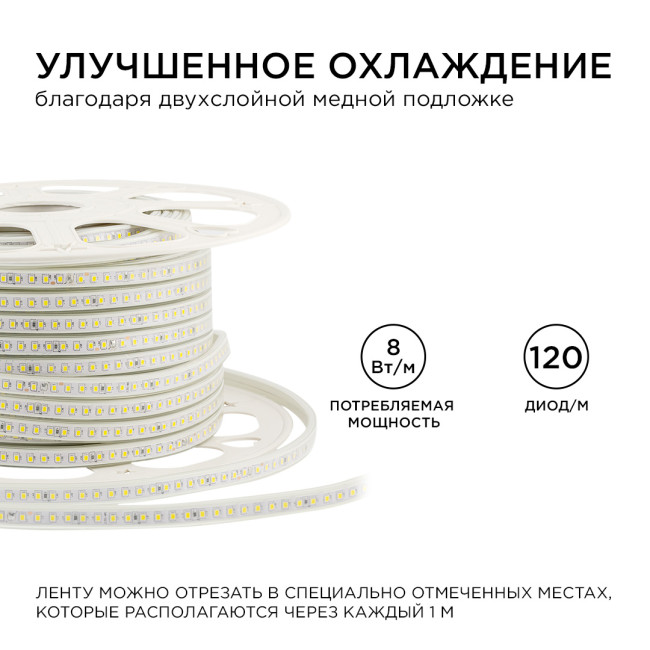 Светодиодная лента Apeyron Стандарт 220В 2835 8Вт/м 4000К 50м IP65 17-40 Светодиодная лента Apeyron Стандарт 220В 2835 8Вт/м 4000К 50м IP65 17-40