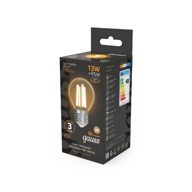 Лампа светодиодная Gauss Filament E27 13W 2700K 105802113