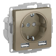 Розетка Systeme Electric AtlasDesign Шампань A+A, 5В/2,4А, 2х5В/1,2А SO + USB ATN000530