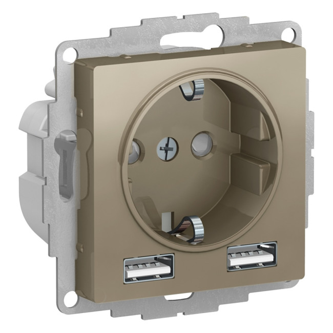 Розетка Systeme Electric AtlasDesign Шампань A+A, 5В/2,4А, 2х5В/1,2А SO + USB ATN000530 Розетка Systeme Electric AtlasDesign Шампань A+A, 5В/2,4А, 2х5В/1,2А SO + USB ATN000530