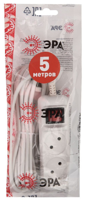 Удлинитель электрический Эра U-2s-5m-2x1 Б0044048