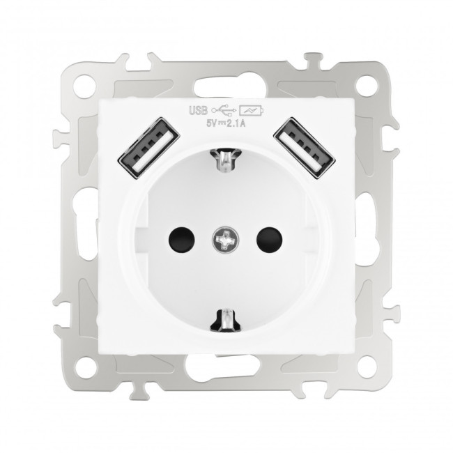 Розетка с заземлением, шторками + 2 USB Arte Milano 206.47-1.white Розетка с заземлением, шторками + 2 USB Arte Milano 206.47-1.white