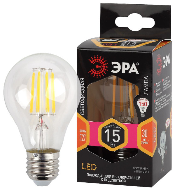 Лампа светодиодная Эра E27 15W 2700K F-LED A60-15W-827-E27 Б0046981 Лампа светодиодная Эра E27 15W 2700K F-LED A60-15W-827-E27 Б0046981